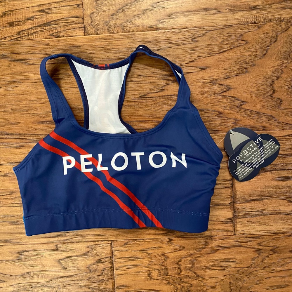 PopActive Peloton Sports Bra Blue Red Rose Racerback Small NWT